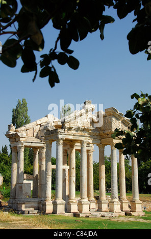 AFRODISIAS, TURKEY. A view of the partially-restored tetrapylon (monumental gateway). 2011. Stock Photo
