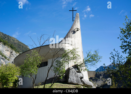 A view of the commemorative chapel near Vajont dam, Italy on the day of the anniversary of the disaster that killed 2000 people. Stock Photo