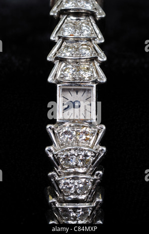 Jaeger le Coultre watch with diamond strap (has the world’s smallest mechanical movement), England, UK, Great Britain, Europe. Stock Photo