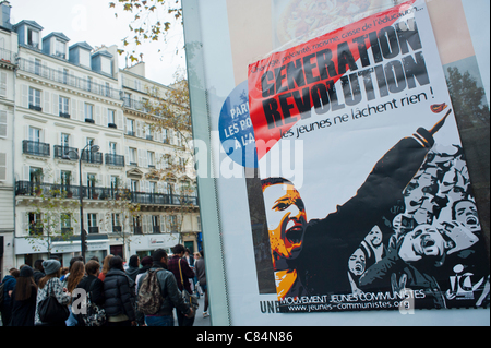 French students march to protest against government austerity measures that affects also Education. Paris, France, Communist French art protest poster street Stock Photo