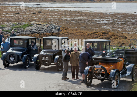 Vintage Ford T owners being interviwed for TV Stock Photo