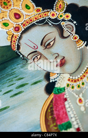 Lord Krishna depicted on an indian oil painting on canvas Stock Photo