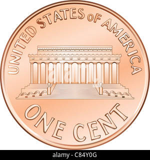American money, one cent coin with the image of the Lincoln Memorial