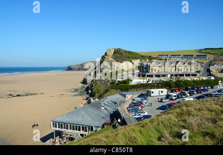 Hotel overlooking watergate bay near newquay in cornwall, uk Stock Photo