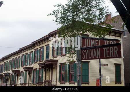 Row houses on Sylvan Terrace dating to 1882 are part of the Jumel Terrace Historic District in New York Stock Photo