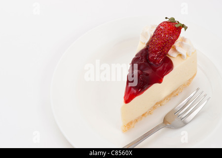 Strawberry Cheesecake on plate and white background Stock Photo