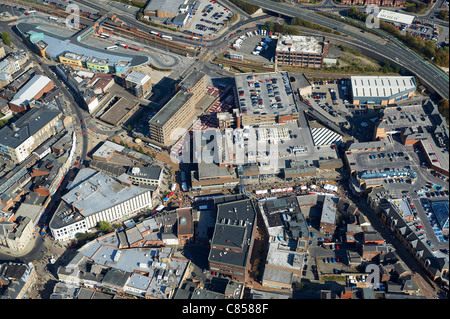 Barnsley Town Centre from the air, South Yorkshire, Northern England