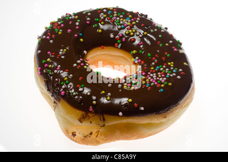 Chocolate coated donut isolated on white background Stock Photo