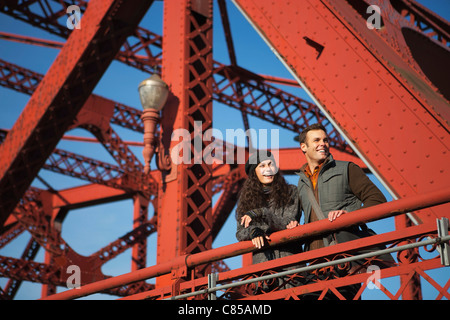 Couple on Bridge, Portland, Multnomah County, Oregon, USA Stock Photo