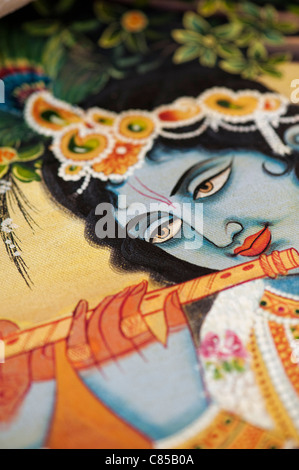 Lord Krishna depicted on an indian oil painting on canvas Stock Photo