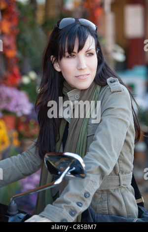 Woman at Market on Scooter, Montreal, Quebec, Canada Stock Photo