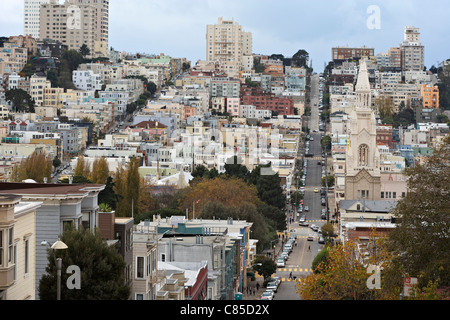 Filbert Street looking southwest towards Saints Peter and Paul Church, San Francisco, California, USA Stock Photo