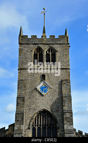 Detail of West tower, Holy Trinity, Kendal Parish Church. Kirkland, Kendal, Cumbria, England, United Kingdom, Europe. Stock Photo