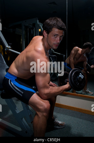 Man Working Out, Reef Playacar Resort and Spa Hotel, Playa del Carmen, Quintana Roo, Yucatan Peninsula, Mexico Stock Photo