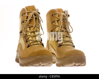 boots for walking in desert SHOE army new military footwear  wear foot feet studio brand brandnew leather Stock Photo