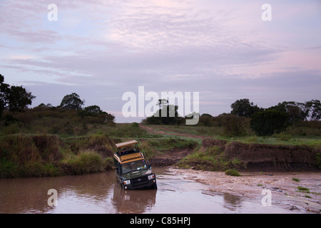 Safari Vehicle, Masai Mara National Reserve, Narok District, Rift Valley Province, Kenya Stock Photo