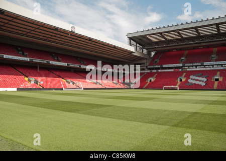 General view of Anfield (2011), with the Anfield Road (left) & Centenary stands in the home ground of Liverpool Football club.  Aug 2011 Stock Photo