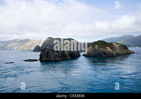 The Cook Strait near Queen Charlotte Sound Cook Strait South Island New Zealand from a Passenger Ferry Stock Photo