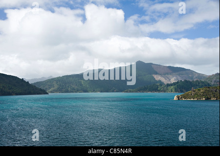 The Cook Strait near Queen Charlotte Sound Cook Strai South Island New Zealand from a Passenger Ferry Stock Photo