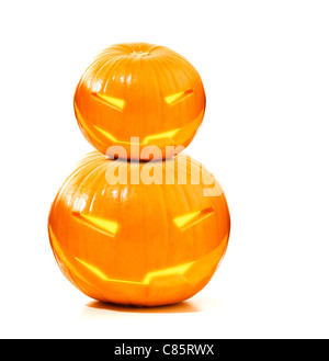 Halloween pumpkin isolated on white background, traditional spooky jack-o-lantern, american autumn holiday Stock Photo