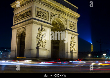 Triumphal Arch at night. Paris, France, Europe. Stock Photo