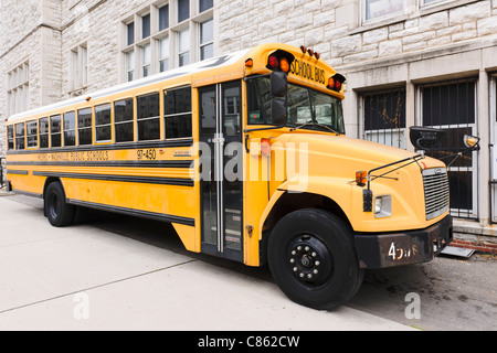 Yellow American school bus Stock Photo