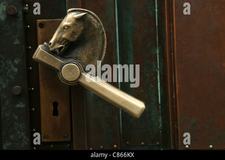 Door handle of the National and University Library by architect Joze Plecnik (1930-41) in Ljubljana, Slovenia. Stock Photo