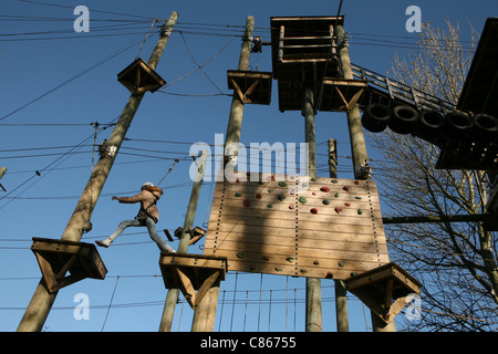 Aerial Extreme’s High Ropes Adventure Courses at Willen Lake in Milton Keynes, England, UK. Stock Photo