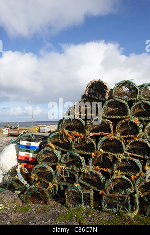 pile of lobster pots stacked in the west coast of ireland Stock Photo