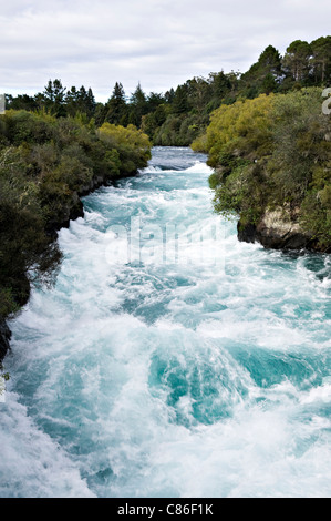 The Fast Flowing Waikato River at Huka Falls near Taupo North Island New Zealand Stock Photo