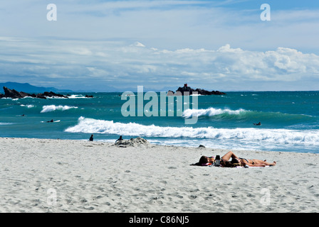 The Lovely Golden Sands of Mount Maunganui and Omanu Beaches Bay of Plenty North Island New Zealand NZ Stock Photo