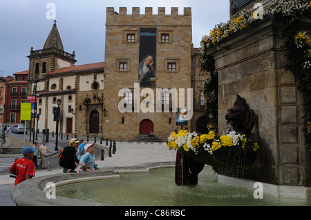 Font ' Plaza del Marqués de San Esteban ' in GIJON. Principado de Asturias . SPAIN Stock Photo
