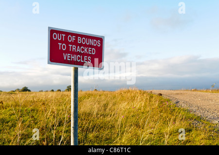 Sign on an army training range 'Out of Bounds to Tracked Vehicles' Stock Photo