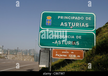 Information sign ' PUERTO DE PAJARES . Principado de Asturias . SPAIN Stock Photo