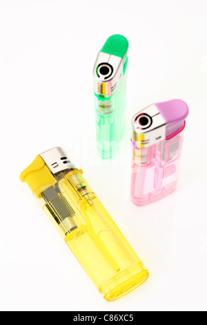Colorful plastic lighter on a white background Stock Photo