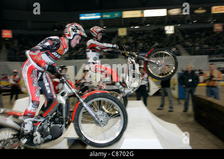 James Dabill (left) from Great Britain races against Shaun Morris from Great Britain at the Belfast round of the Indoor Trial World Championship, won by Adam Raga from Spain.