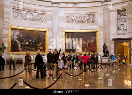 Visitors on a guided tour of the rotunda, Capitol building, Washington DC, USA Stock Photo