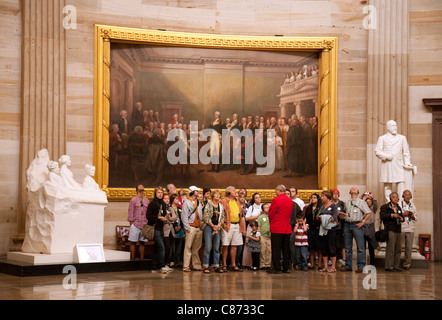 Visitors on a guided tour of the rotunda, Capitol building, Washington DC, USA Stock Photo