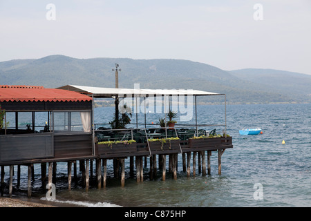 stilted restaurant over the lake at Bracciano Stock Photo