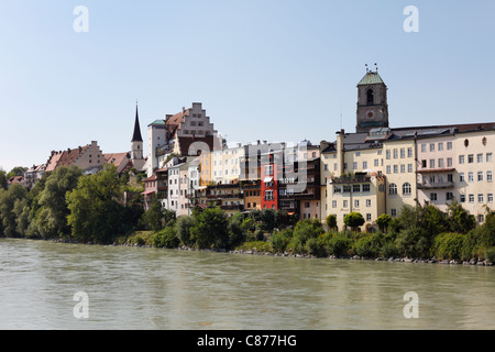 Germany, Bavaria, Upper Bavaria, Wasserburg am Inn, View of town with Inn river Stock Photo