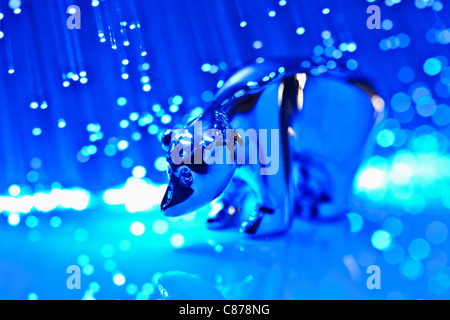 Close up of bear figurine with blue fiber lights Stock Photo