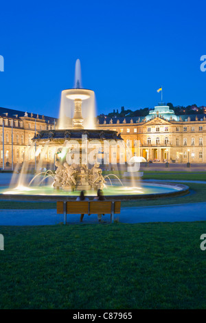 Germany, Baden-Wurttemberg, Stuttgart, View of fountain in front of New Castle at Schlossplatz Stock Photo