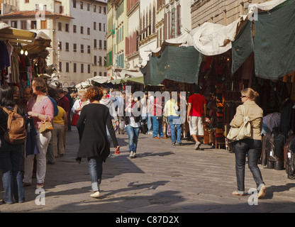 Street market in the Piazza San Lorenzo, Florence, Tuscany, Italy Stock Photo