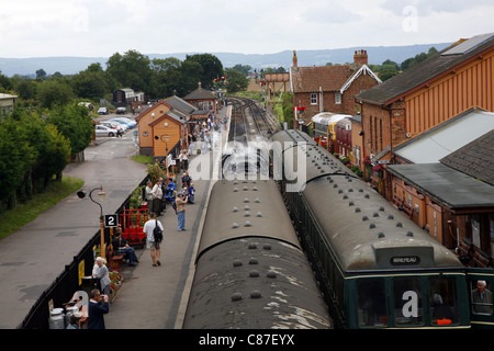 Steam trains at the platform of Bishops Lydeard station Stock Photo