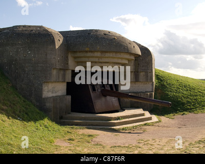 Remains of German Second World War gun battery at Lounges sur Mer. Atlantic wall,  Normandie, France. Stock Photo