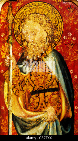 Ranworth, Norfolk, rood screen, St. Thomas, holding a Spear, detail male saint saints apostle apostles English medieval screens Stock Photo