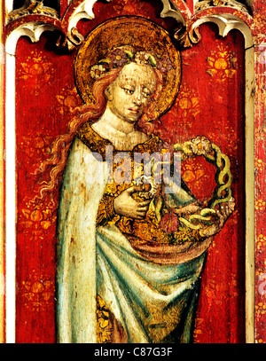 Filby, Norfolk, rood screen, St. Cecilia, detail female saint saints English medieval screens painting paintings painted panel Stock Photo