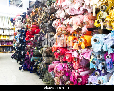 New York Elegant Fabric, Bolts of Fabric, Fashion District, NYC Stock Photo