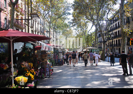 Flower stalls, La Rambla, Ciutat Vella District, Barcelona, Province of Barcelona, Catalonia, Spain Stock Photo