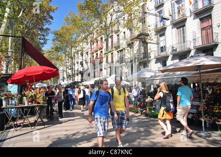 Flower stalls in La Rambla, Ciutat Vella District, Barcelona, Province of Barcelona, Catalonia, Spain Stock Photo